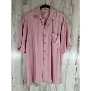 Fonte Mens Medium Button Up Camp Shirt Pastel Pink 100% Washed‎ Silk Vintage